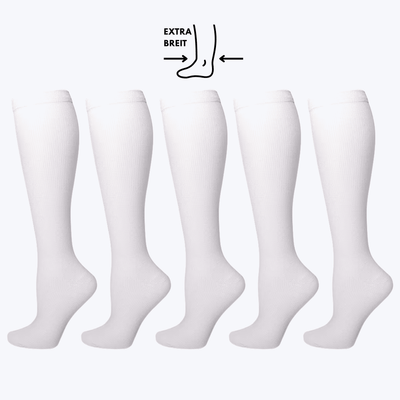 5 Paar EXTRA BREITE weiße Kompressionsstrümpfe im Vorteilspack